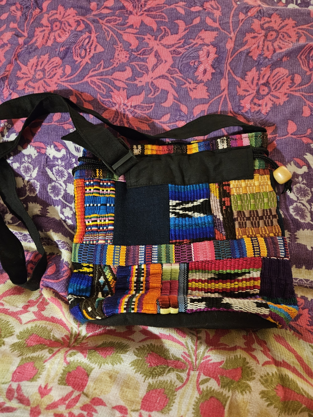 Handwoven Multicolor Patchwork Crossbody Bag - Boho Style
